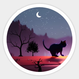 Silueta de gato bajo la luna Sticker